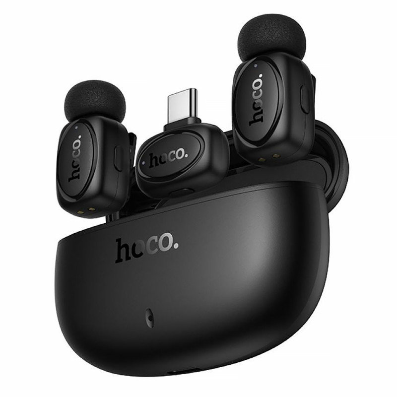 Фото Петличный беспроводной микрофон Hoco L19 Graceful dual-mic 2in1 (Lightning/Type-C) (Black) в магазине vchehle.ua