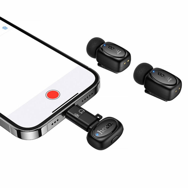 Купить Петличный беспроводной микрофон Hoco L19 Graceful dual-mic 2in1 (Lightning/Type-C) (Black) на vchehle.ua