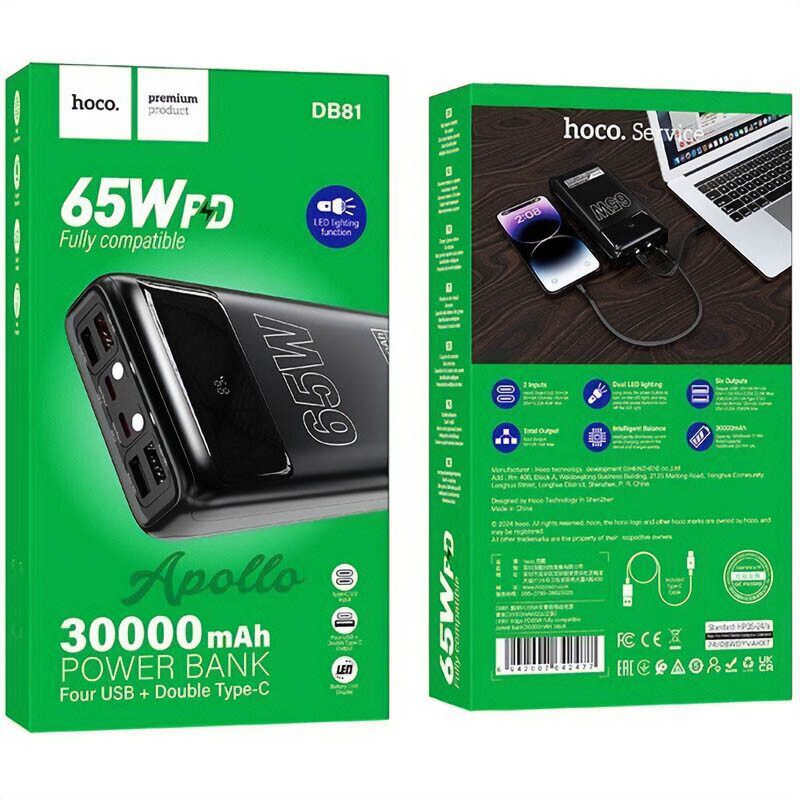 Заказать Power Bank Hoco 30000 mAh DB81 Apollo PD65W (Black) на vchehle.ua