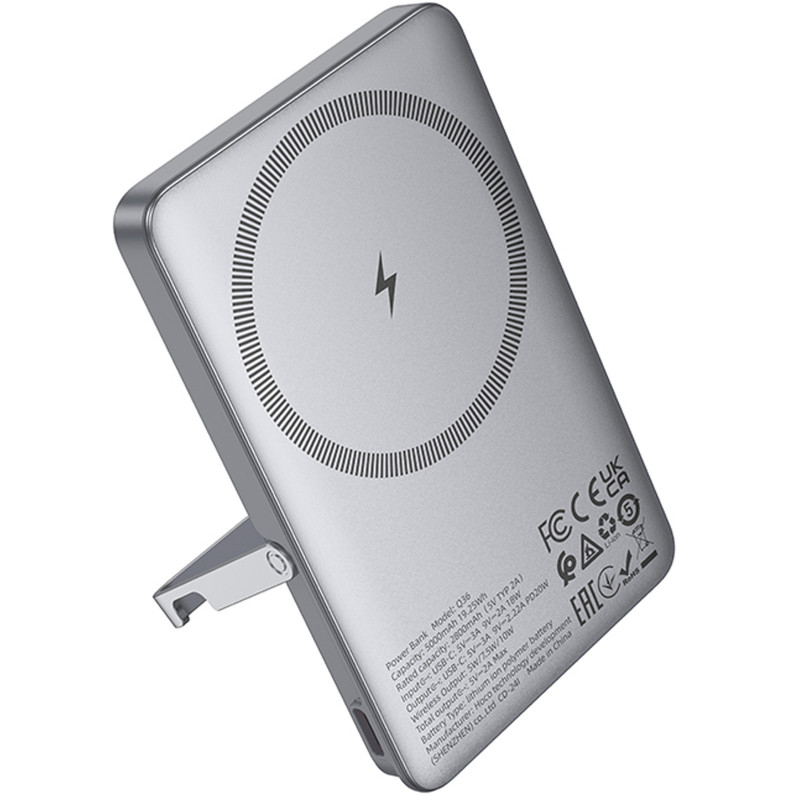 Заказать Power Bank Hoco 5000 mAh Q36 Sunlight magnetic suction+holder PD20W с БЗУ (Metal grey) на vchehle.ua
