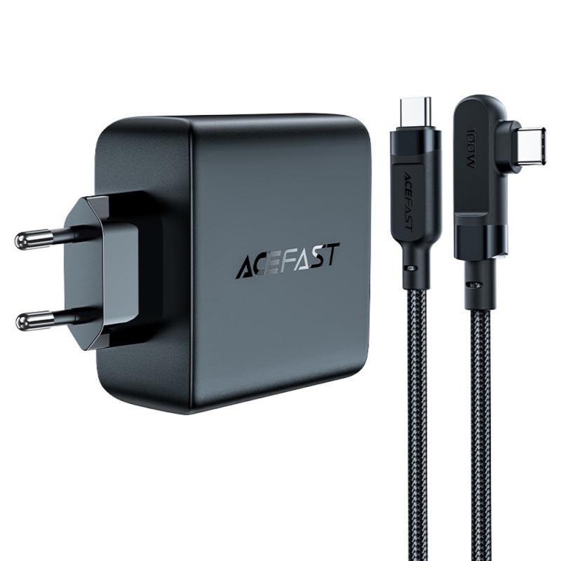 Фото СЗУ Acefast A37 PD100W+QC3.0 GaN (1USB-A/3C) + кабель Type-C to Type-C 2m (Black) на vchehle.ua
