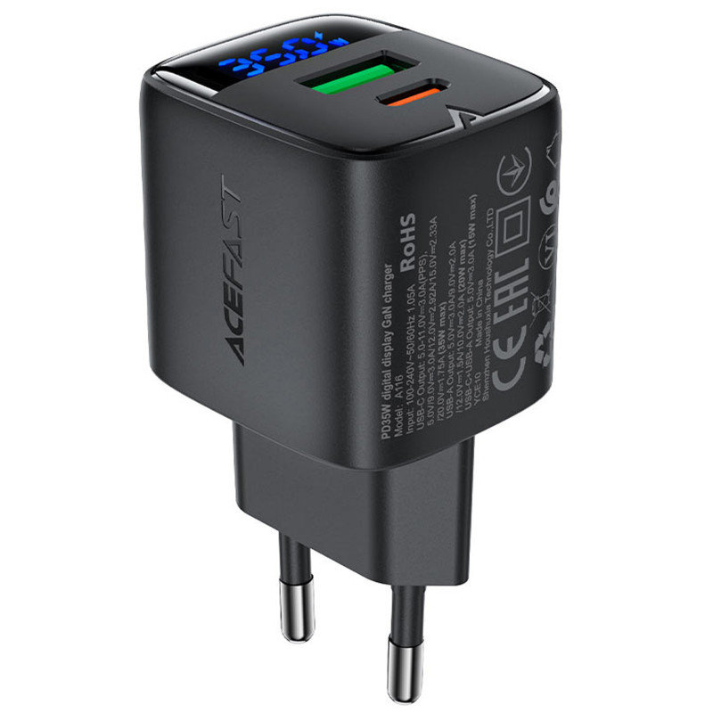 Фото СЗУ Acefast A116 PD35W+QC3.0 GaN (1USB-A/1C) (Black) в магазине vchehle.ua
