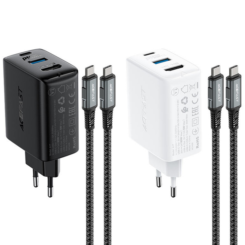 МЗП Acefast A17 PD65W GaN (1USB-A/1C/1HDMI) + кабель Type-C to Type-C