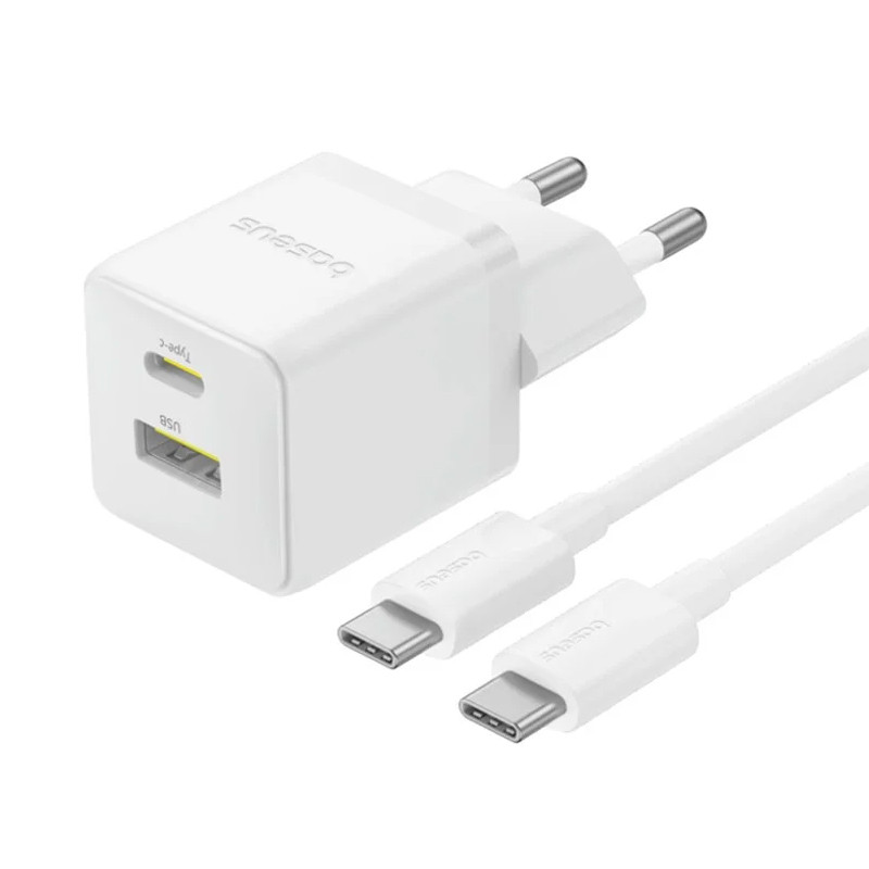 СЗУ Baseus Palm Fast Charger 30W (1USB-A/1C) + кабель Type-C to Type-C (P1011160A) (Moon White)
