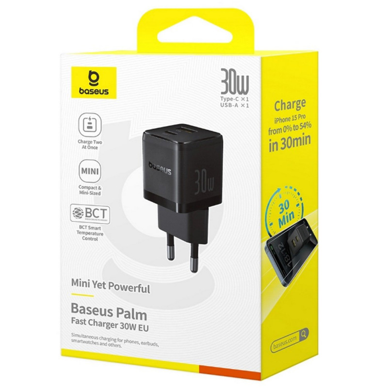 Замовити МЗП Baseus Palm Fast Charger 30W (1USB-A/1C) (P1011160A) (Cluster Black) на vchehle.ua