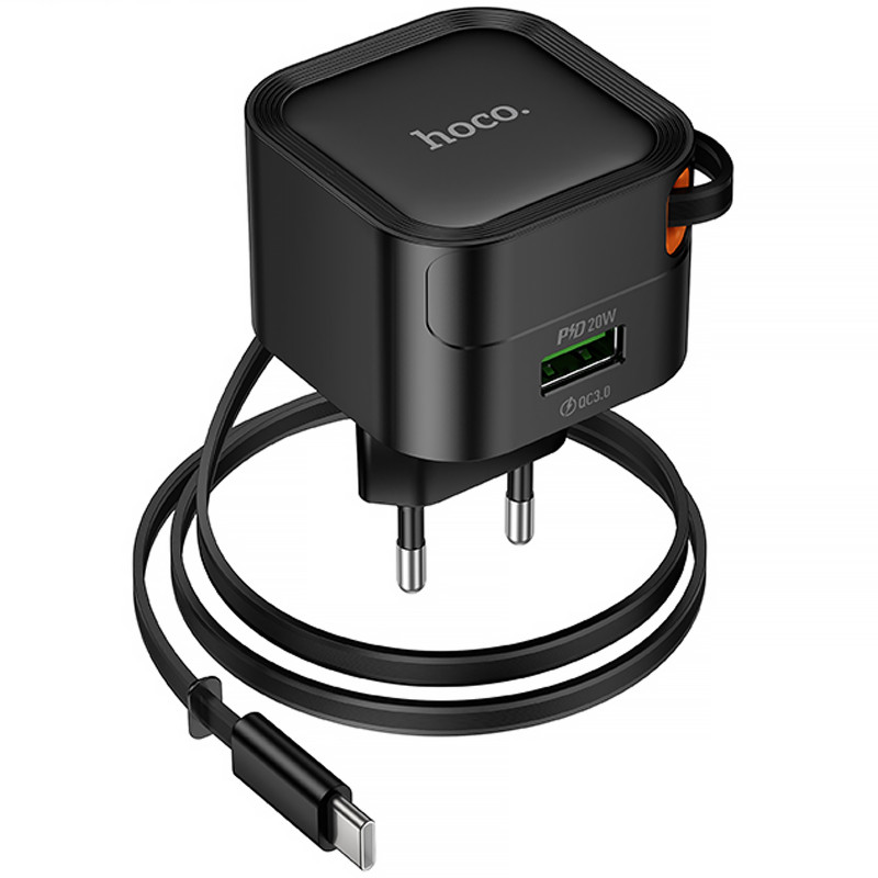 Замовити МЗП Hoco C154A Changer PD20W+QC3.0 (1USB-A/1C) + Retractable Cable Type-C (Black) на vchehle.ua