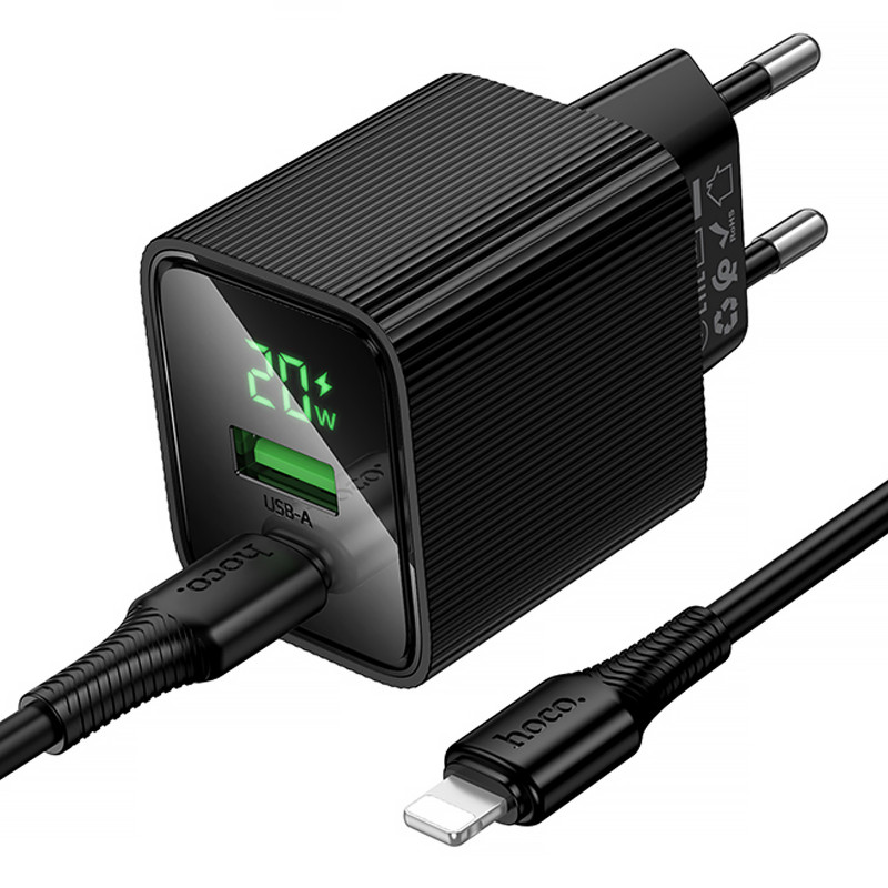 МЗП Hoco CS83A Excellent with digital display PD20W+QC3.0 (1USB-A/1C) + кабель Type-C to Lightning (Black) в магазині vchehle.ua