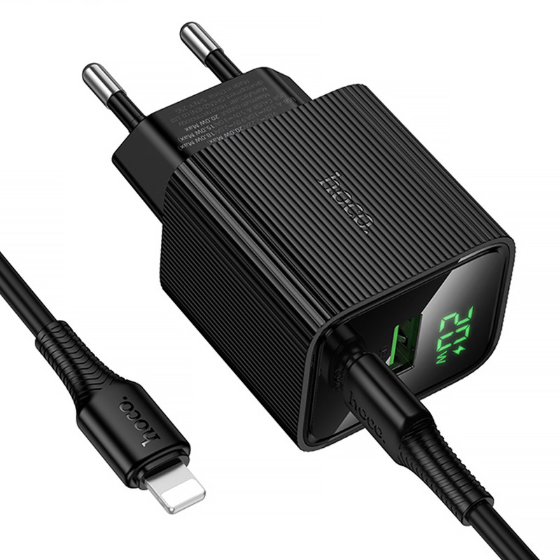 Купити МЗП Hoco CS83A Excellent with digital display PD20W+QC3.0 (1USB-A/1C) + кабель Type-C to Lightning (Black) на vchehle.ua