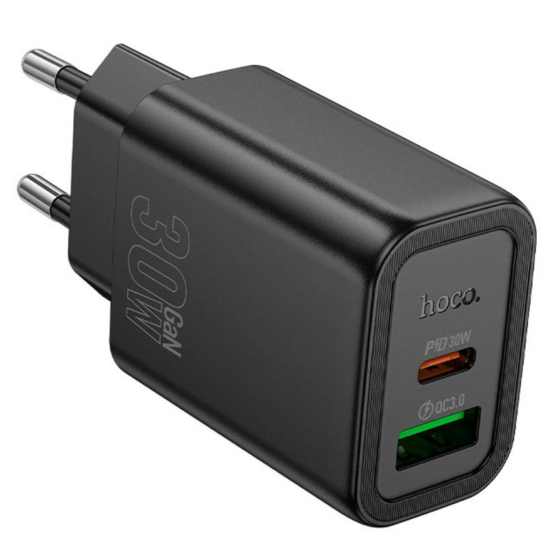СЗУ Hoco N63 Gentle PD30W+QC3.0 (1USB-A/1C) + кабель Type-C to Lightning (Black) в магазине vchehle.ua
