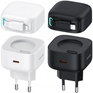 СЗУ Usams US-CC209 GaN With Lightning Magnetic Retractable Cable Module XMF Ser. 35W (2USB-C)
