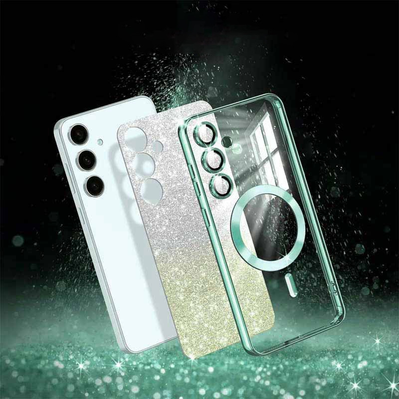 Фото TPU чохол Delight case with Magnetic Safe з захисними лінзами на камеру на Samsung Galaxy S24 FE (Зелений / Emerald) на vchehle.ua