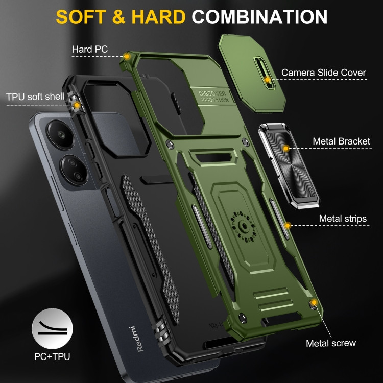 Купити Удароміцний чохол Camshield Army Ring на Xiaomi Redmi Note 13 Pro 4G / 14s / Poco M6 Pro 4G (Оливковий / Army Green) на vchehle.ua