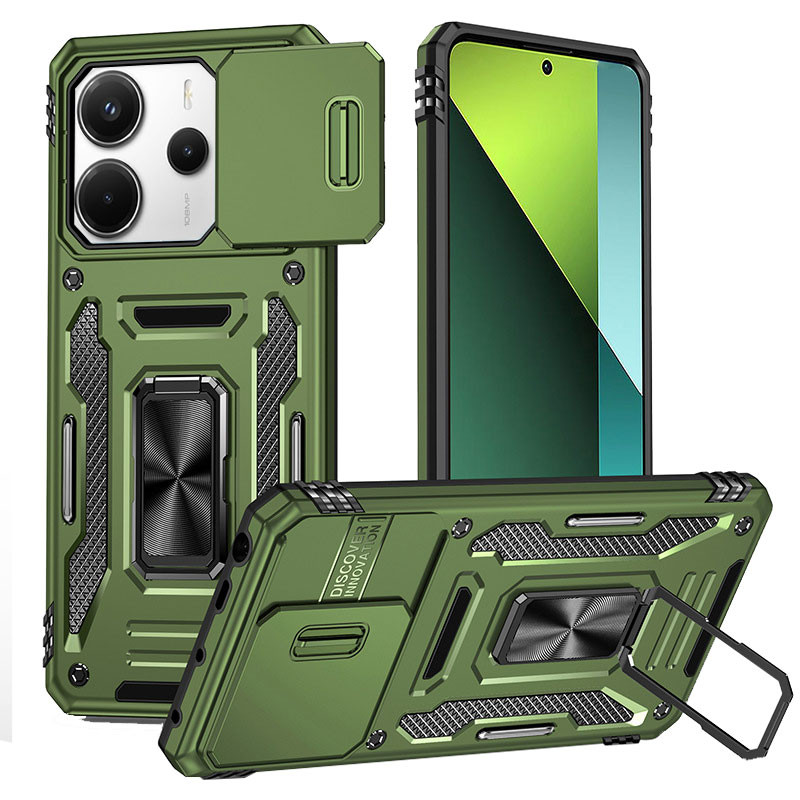 Удароміцний чохол Camshield Army Ring на Xiaomi Redmi Note 14 4G (Int. version) / 14 5G (Оливковий / Army Green)