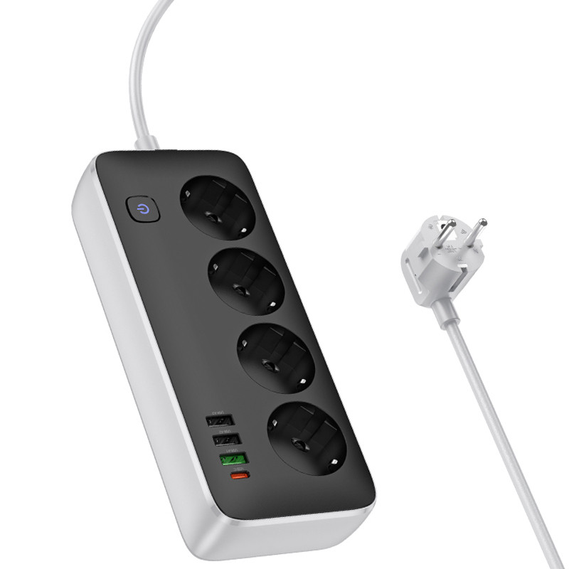 Удлинитель Hoco AC22 Sunlight (PD30W/1C/3A/4xSocket) (1.5m) (Black) в магазине vchehle.ua