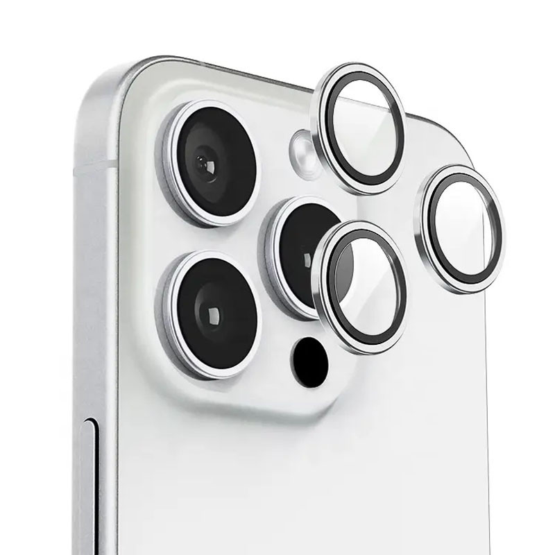 Фото Захисне скло BlueO Metal на камеру на Apple iPhone 16 Pro / 16 Pro Max / 15 Pro / 15 Pro Max (Срібний / Silver) в маназині vchehle.ua
