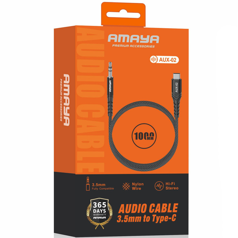 Фото Аудио кабель Aux Amaya AUX-02 (Type-C to AUX 3.5mm) (1m) (Black) на vchehle.ua