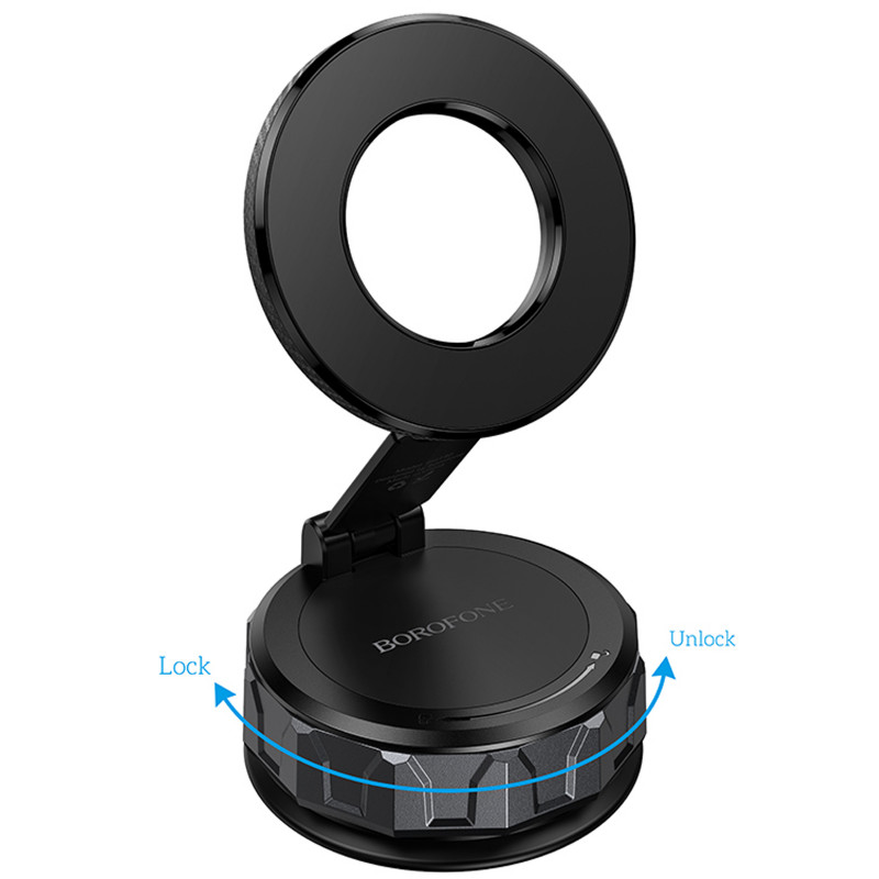 Автотримач Borofone BH140 Gloria Vacuum Suction Magnetic (center console) (Black / Metal gray) в магазині vchehle.ua