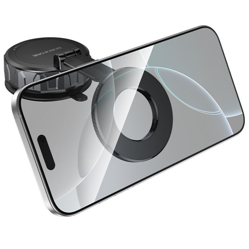 Замовити Автотримач Borofone BH140 Gloria Vacuum Suction Magnetic (center console) (Black / Metal gray) на vchehle.ua