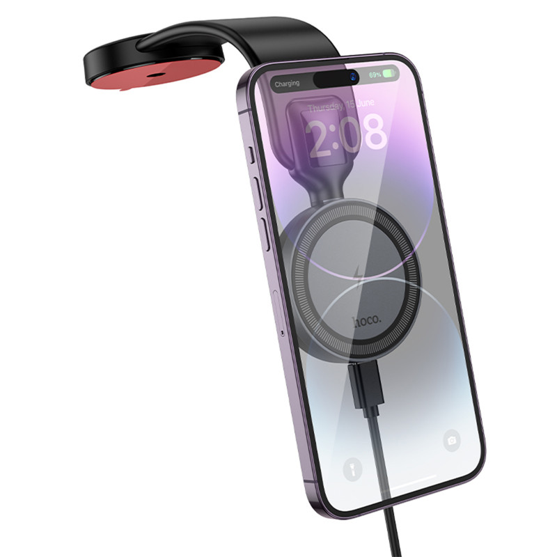 Фото Автотримач з БЗП Hoco HW29 Magnetic Wireless Charging 15W (Black) на vchehle.ua