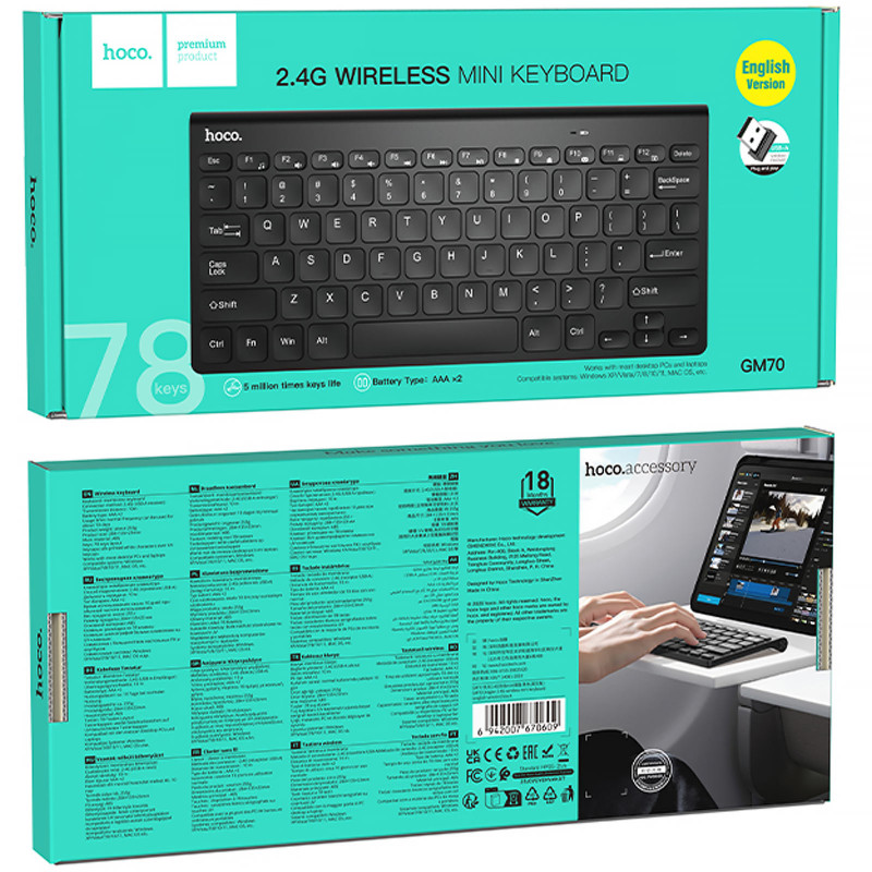 Фото Бездротова клавіатура Hoco GM70 Dragon mini 2.4G (English version) (Black) на vchehle.ua