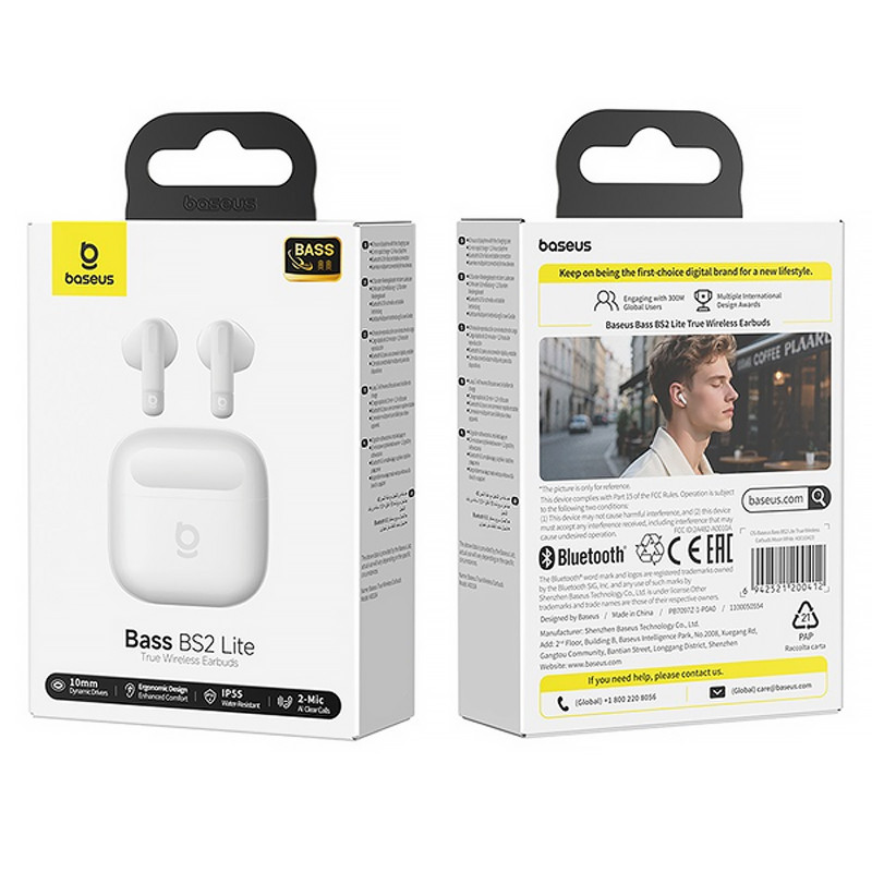 Купити Бездротові навушники TWS Baseus Bass BS2 Lite (A0010A) (Moon White) на vchehle.ua