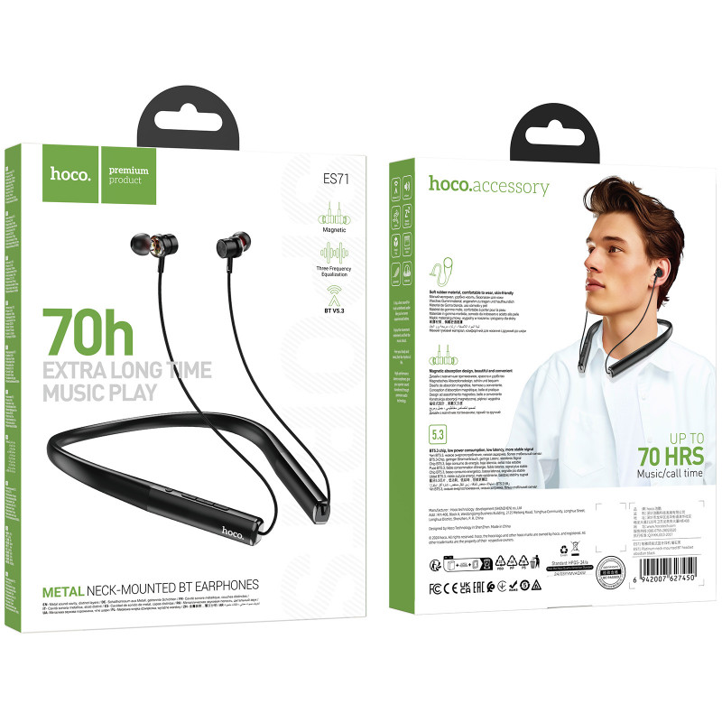 Фото Bluetooth навушники Hoco ES71 Platinum neck-mounted (Obsidian Black) в маназині vchehle.ua
