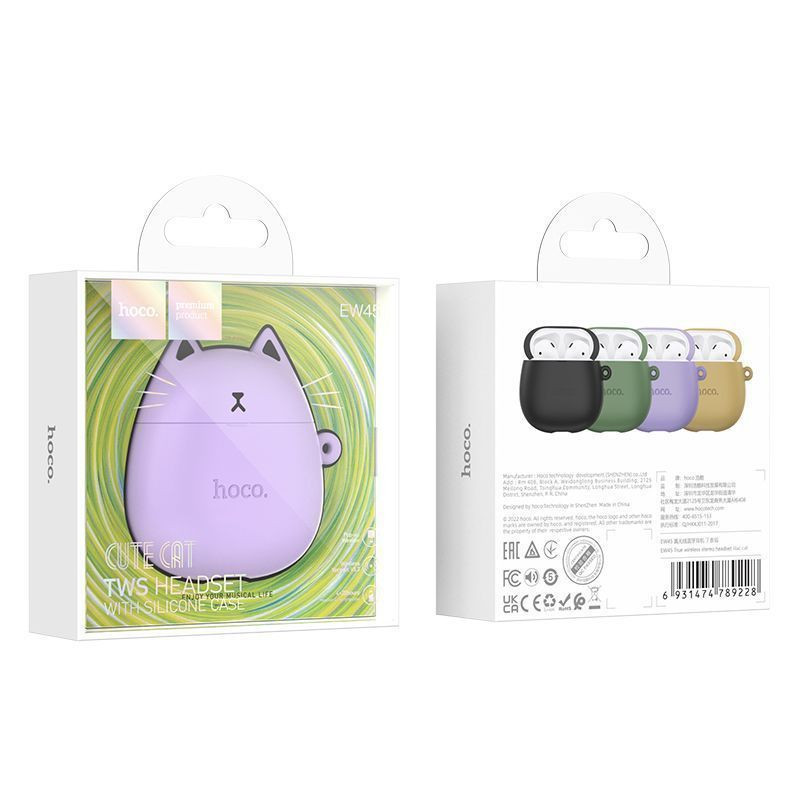Купити Бездротові TWS навушники Hoco EW45 Cat Case (Lilac Cat) на vchehle.ua