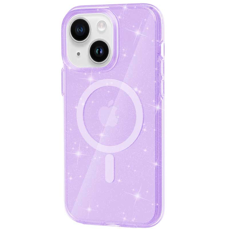 Чехол TPU Galaxy Sparkle Magnetic Fit для Apple iPhone 15 (6.1") (Purple+Glitter)