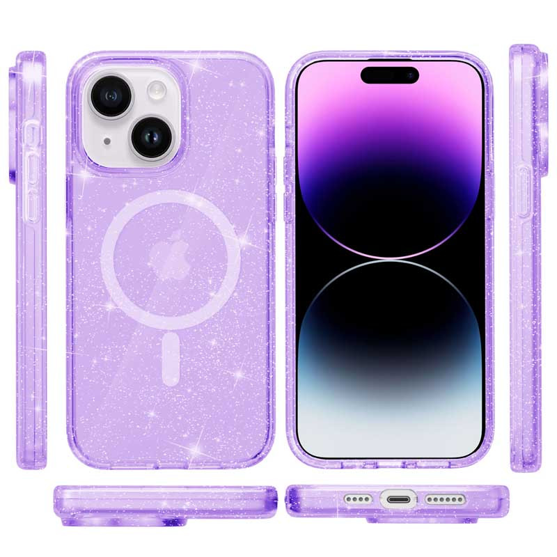 Фото Чехол TPU Galaxy Sparkle Magnetic Fit для Apple iPhone 15 (6.1") (Purple+Glitter) на vchehle.ua