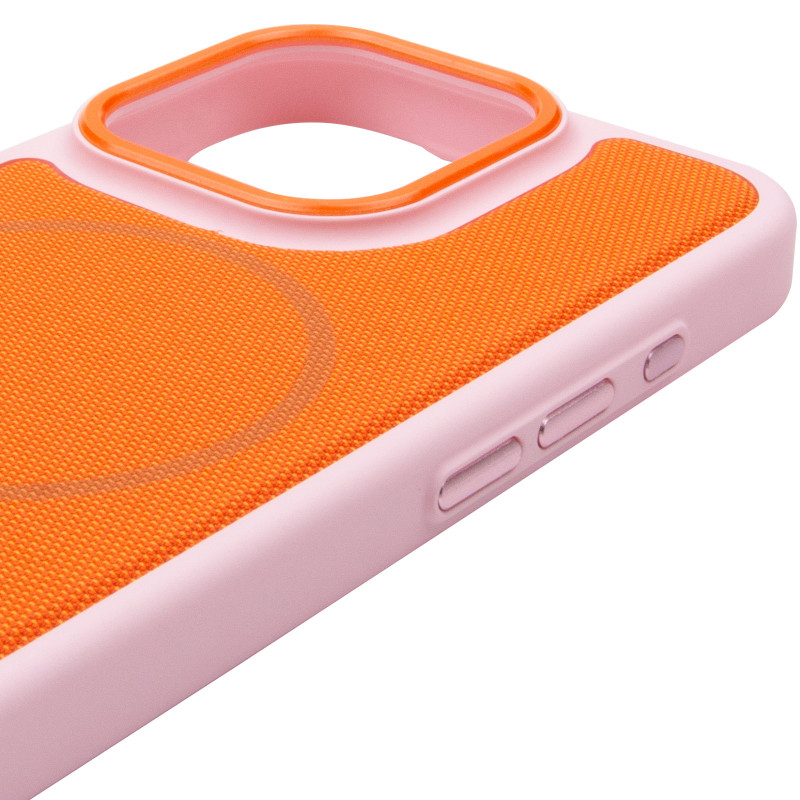 Купить Чехол PC Textile Hybrid with Magnetic Fit для Apple iPhone 15 Pro (6.1") (Pink / Orange) на vchehle.ua