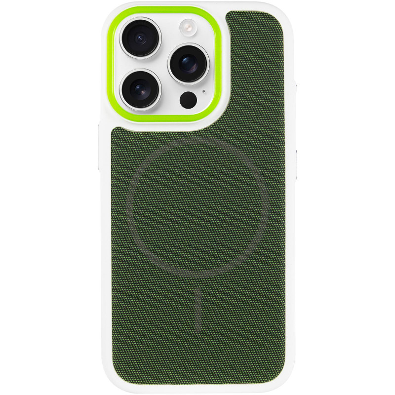 Фото Чохол PC Textile Hybrid with Magnetic Fit на Apple iPhone 15 Pro Max (6.7") (White / Green) на vchehle.ua