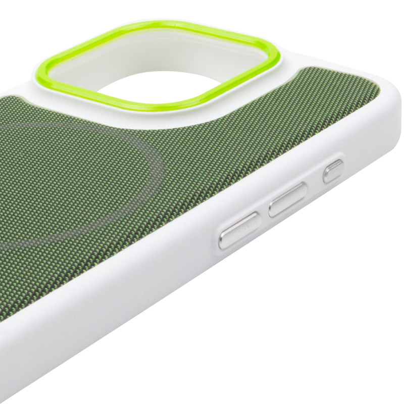 Чохол PC Textile Hybrid with Magnetic Fit на Apple iPhone 16 Pro (6.3") (White / Green) в магазині vchehle.ua