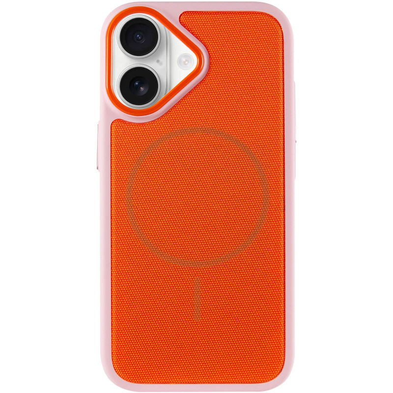 Фото Чехол PC Textile Hybrid with Magnetic Fit для Apple iPhone 17 (6.3") (Pink / Orange) на vchehle.ua