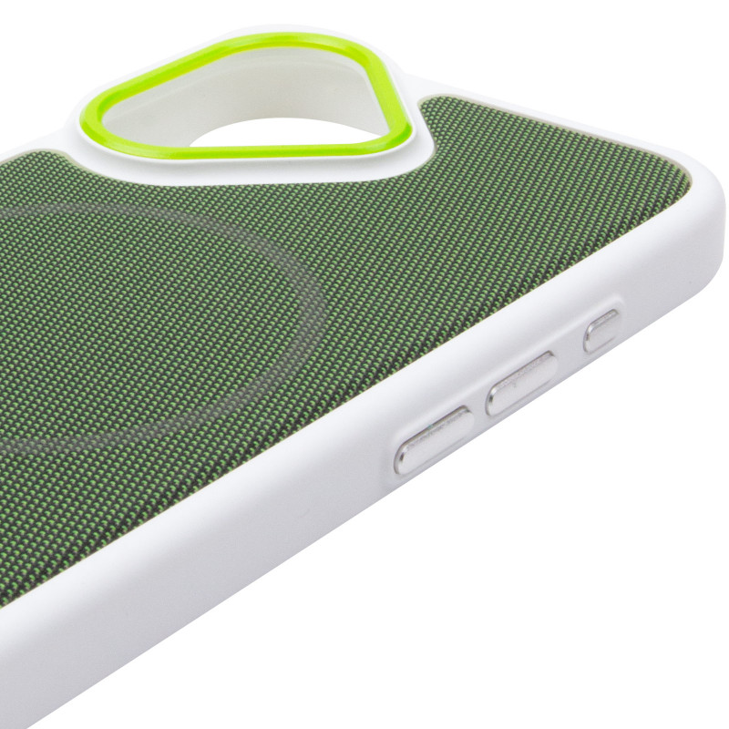 Чехол PC Textile Hybrid with Magnetic Fit для Apple iPhone 17 (6.3") (White / Green) в магазине vchehle.ua