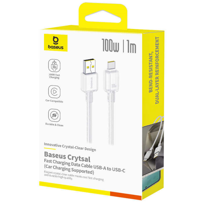 Фото Дата кабель Baseus Crystal USB to Type-C 100W (1m) (E04279) (Moon White) на vchehle.ua