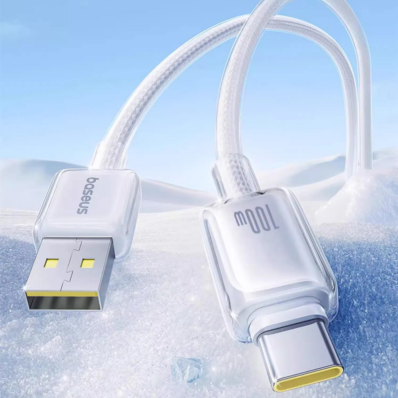 Фото Дата кабель Baseus Crystal USB to Type-C 100W (2m) (E04279) (Moon White) на vchehle.ua