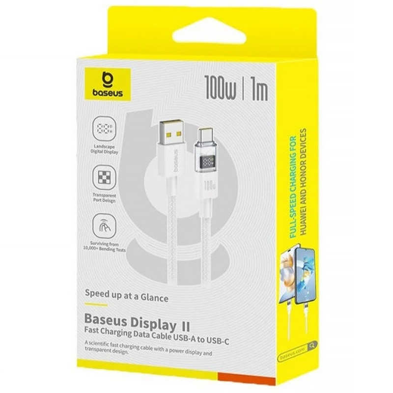 Фото Дата кабель Baseus Display 2 USB to Type-C 100W (1m) (P10382701) (Moon White) на vchehle.ua