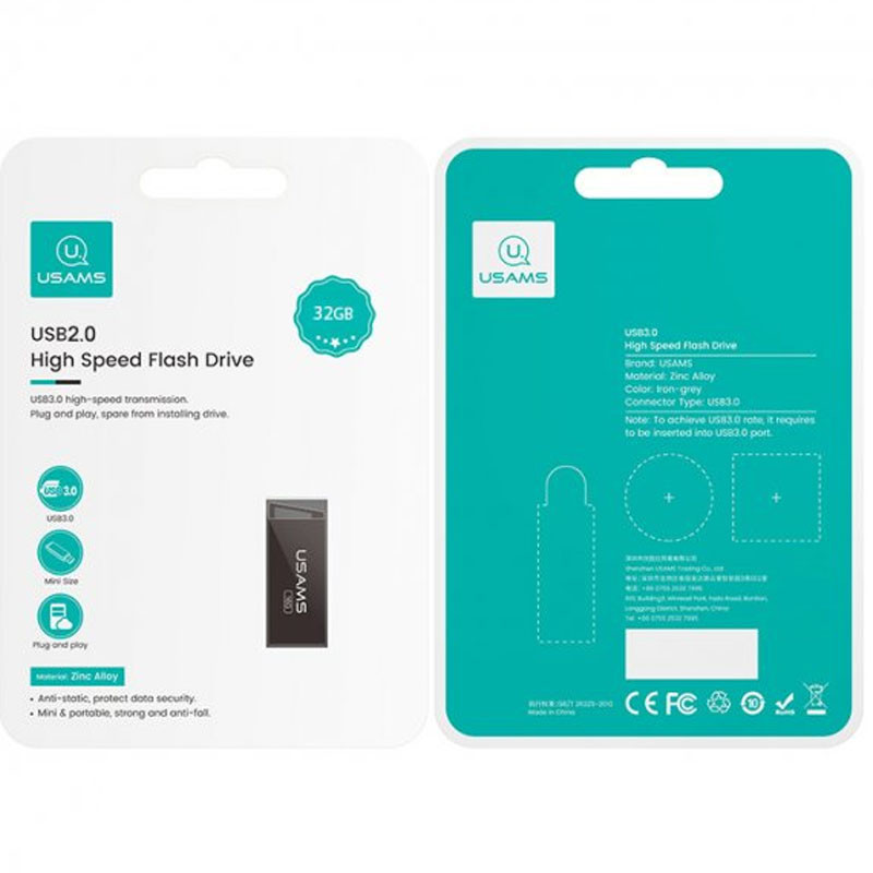 Флеш накопичувач Usams US-ZB206 USB 2.0 High Speed – 32GB (Iron-grey) в магазині vchehle.ua