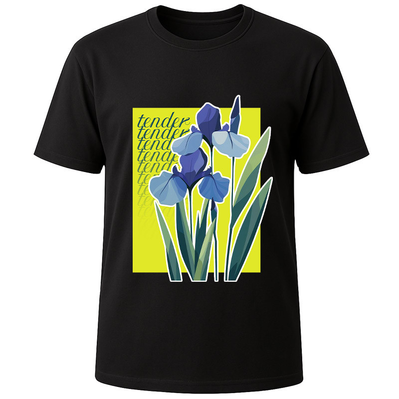 Футболка черная Blue flowers (XS)