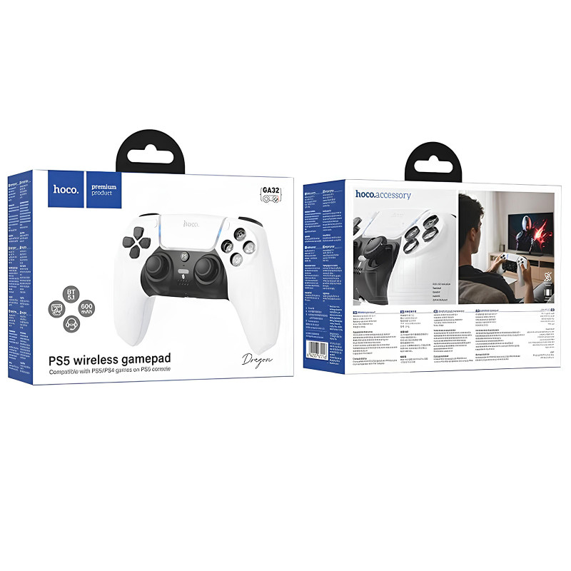 Фото Ігровий джойстик геймпад Hoco GA32 Dragon for PS5 (White) в маназині vchehle.ua