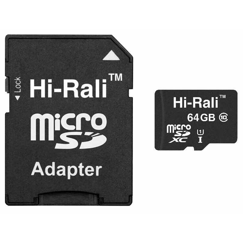 Карта памяти Hi-Rali (UHS-1) microSDXC Class 10 - 64GB (с адаптером) (Черный)