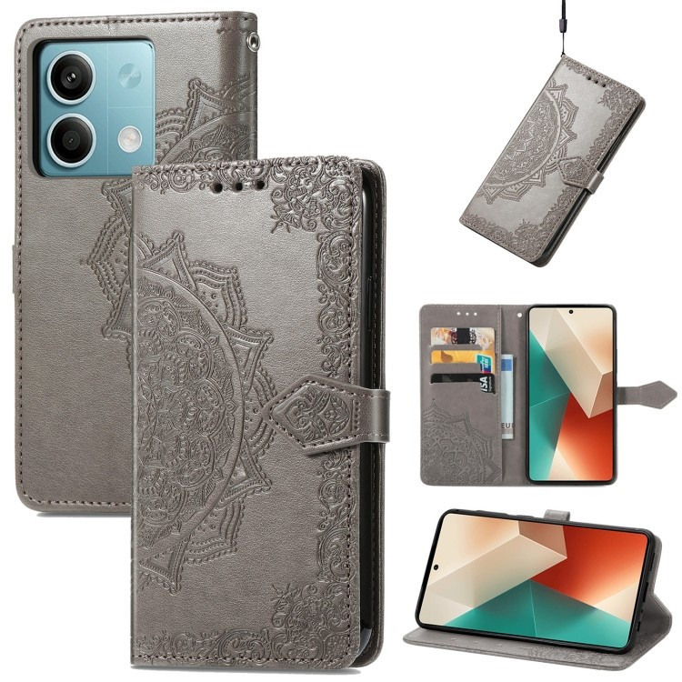 Фото Шкіряний чохол-книжка Art Case з візитницею на Xiaomi Redmi 13 4G / Poco M6 4G (Сірий) на vchehle.ua