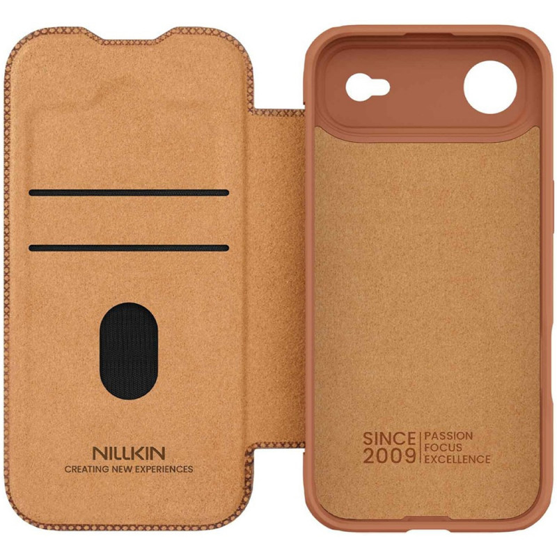 Купить Кожаный чехол-книжка Nillkin Qin Pro Camshield для Apple iPhone 17 Air (6.5") (Brown) на vchehle.ua