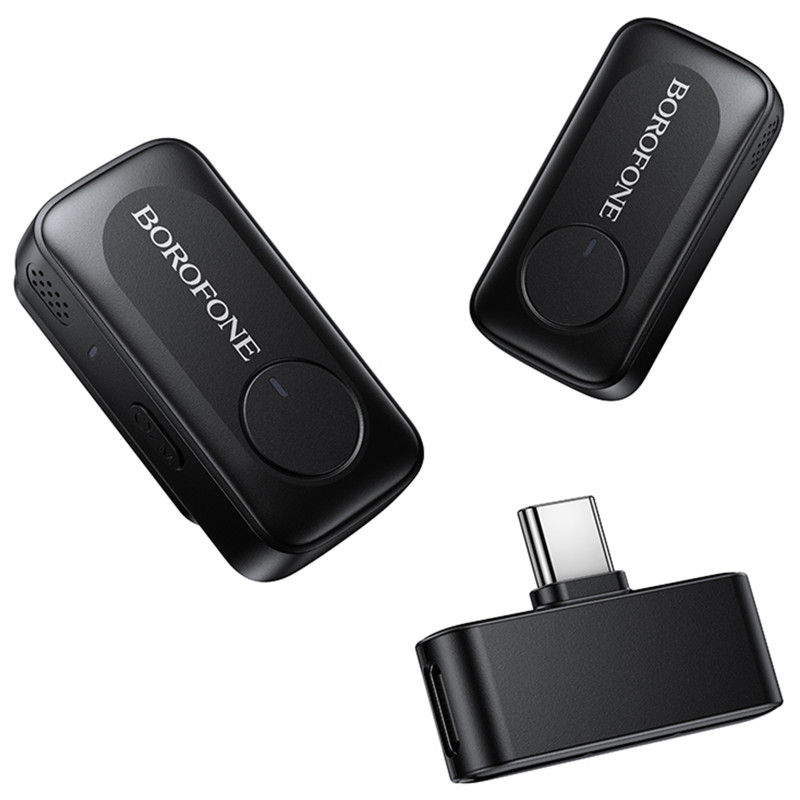 Купить Петличный беспроводной микрофон Borofone BFK17 Lemai dual-mic Type-C (Black) на vchehle.ua