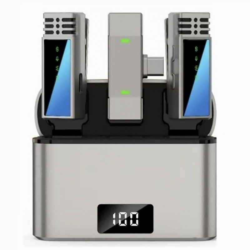 Фото Петличный беспроводной микрофон Jmary MW-15 Dual-mic Type-C (Black) на vchehle.ua