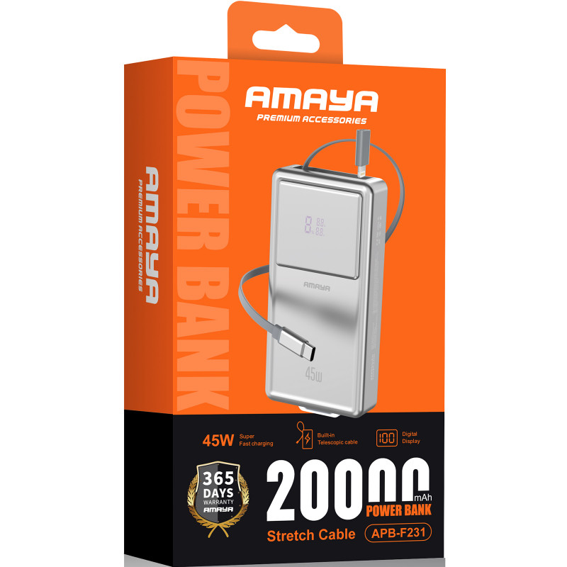 Фото Power Bank Amaya 20000 mAh APB-F231 45W with display and cable (Silver) на vchehle.ua