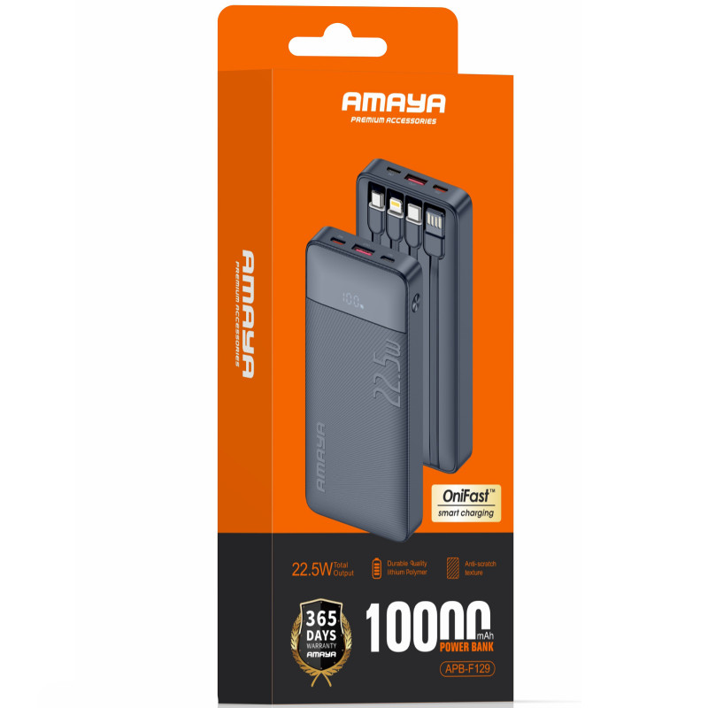 Фото Power Bank Amaya 10000 mAh F129 22.5W with cable (Black) на vchehle.ua