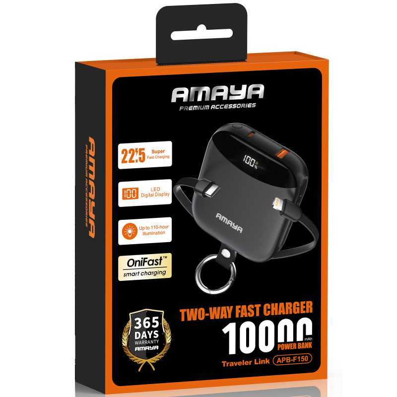 Фото Power Bank Amaya 10000 mAh F150 22.5W with display and cable (Black) на vchehle.ua