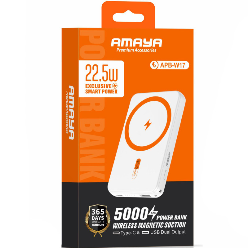 Фото Power Bank Amaya 5000 mAh W17 15W+PD22.5W с БЗУ (White) на vchehle.ua