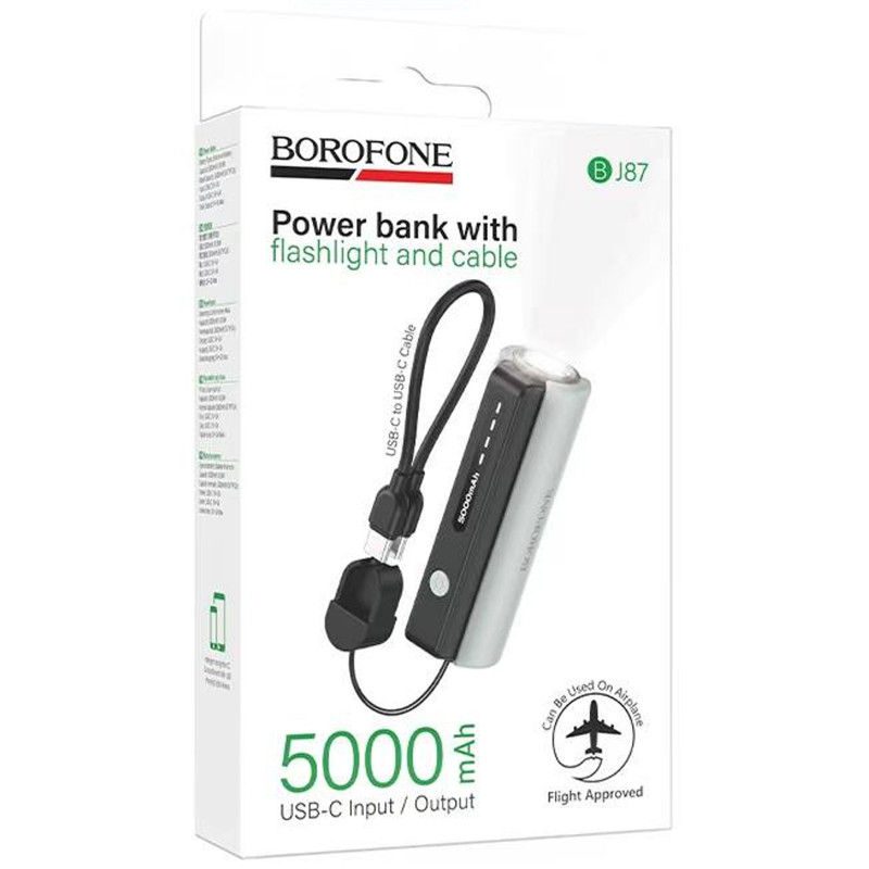 Фото Power Bank Borofone 5000 mAh BJ87 Star flashlight with cable (Black / Gray) на vchehle.ua